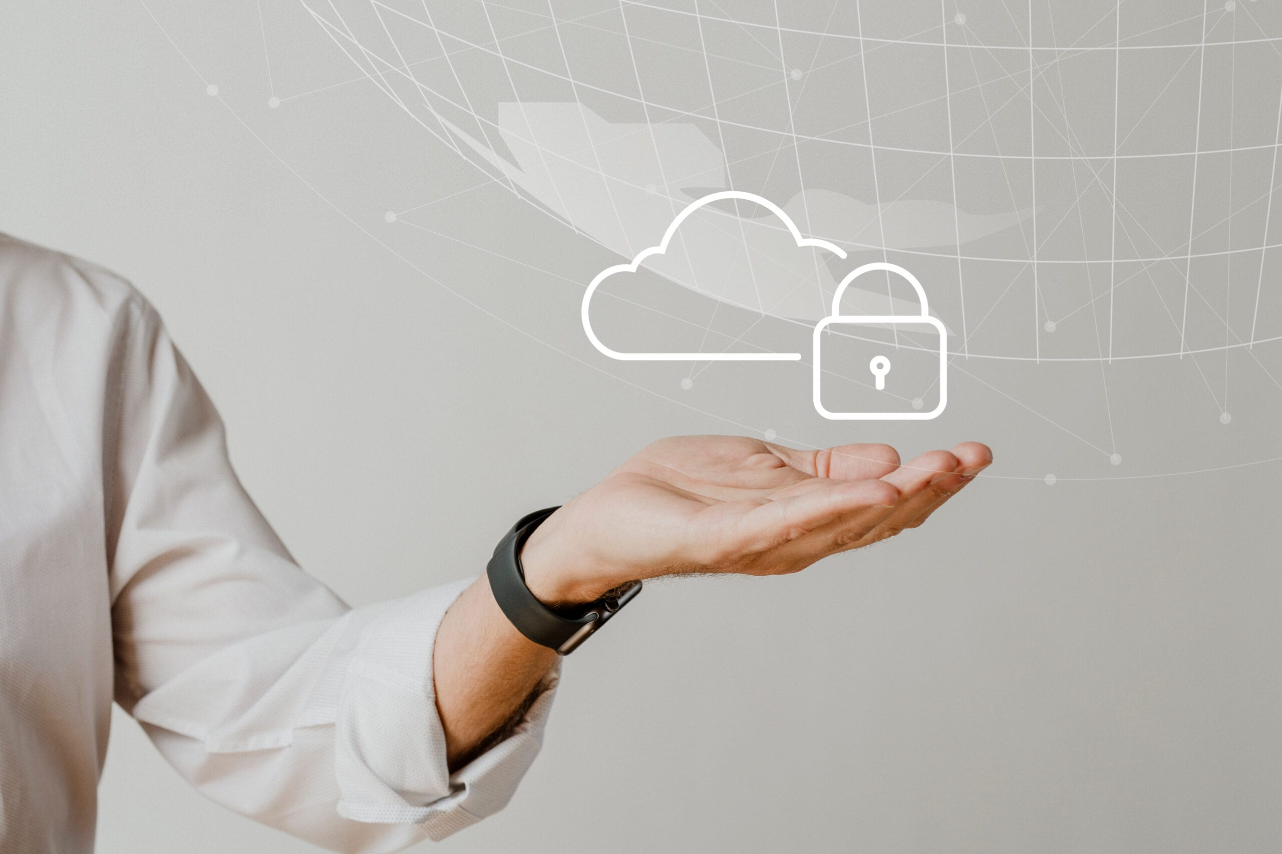 Hand holding cloud system with data protection Hand holding cloud system with data protection
